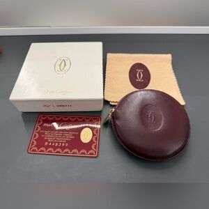Vintage Cartier Leather Coin Purse with Box & Cloth & Authenticity Card